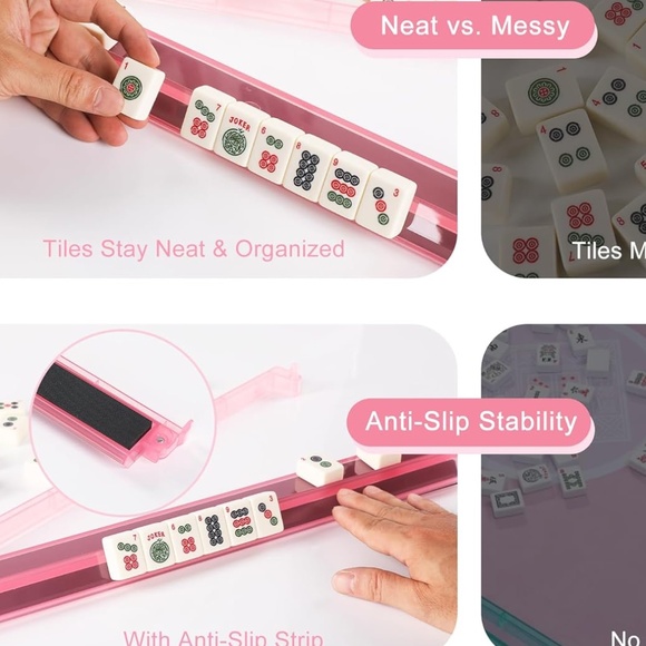 Mahjong Racks with Pushers, Set of 4, Pink - Picture 6 of 7